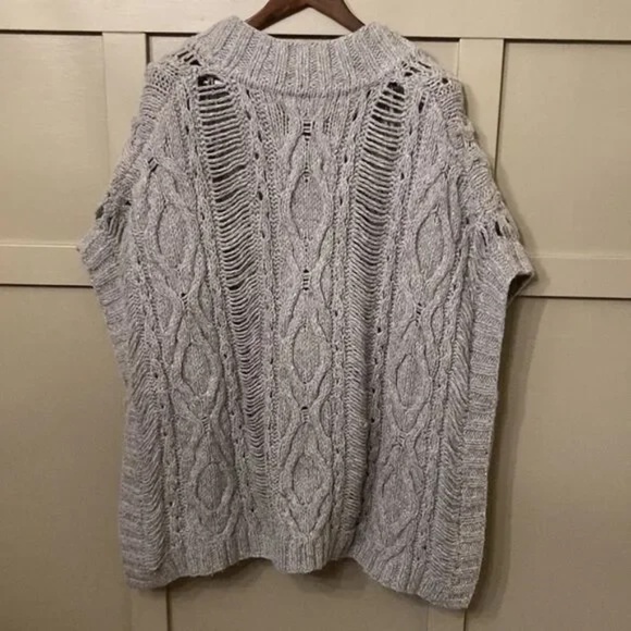 Anthropologie Sleeping On Snow Metamorphosis Poncho Chunky Cable Knit Wool Blend - Picture 7 of 12